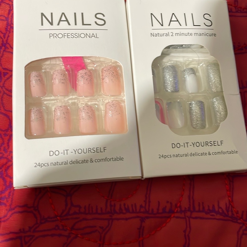 Pink and Silver  and White and SilverGlitter Press-On Nail Sets